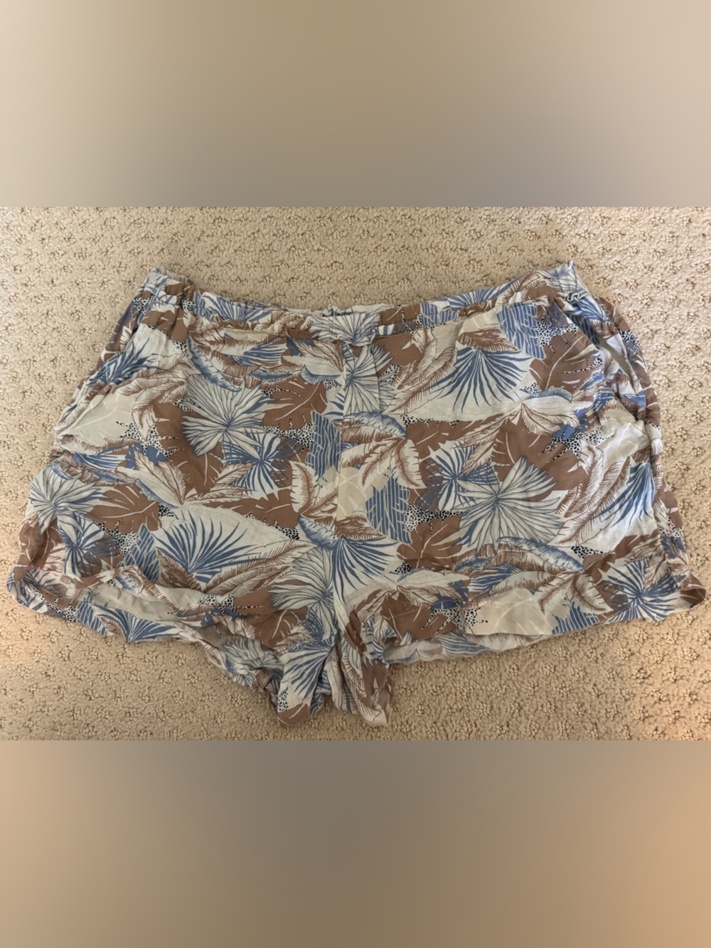 aerie Tropical Leaf Print Shorts in Blue and Brown